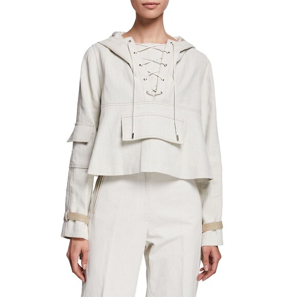 New Partow Womens Malin Hoodie Lace-Up Pullover Anorak Black Silk Blend Size 2 - Picture 5 of 5